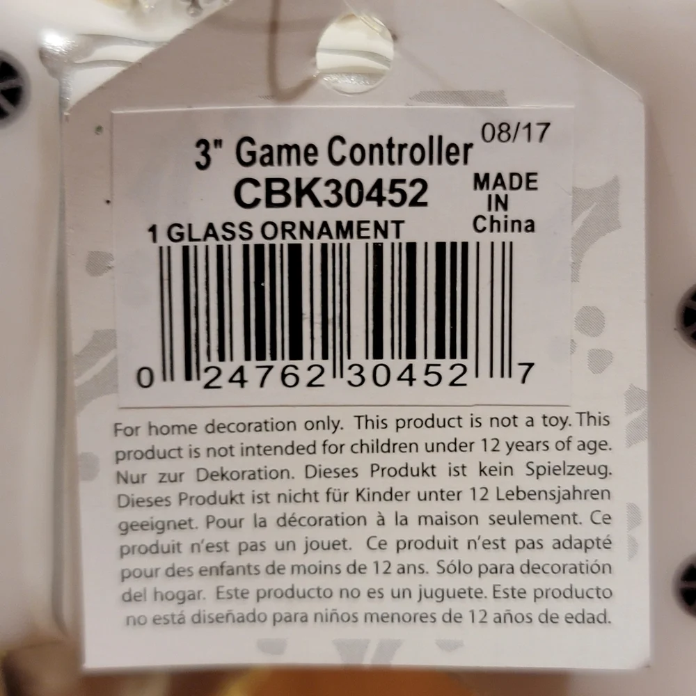 Christmas by Krebs White and Black Video Glass Game Controller Ornament